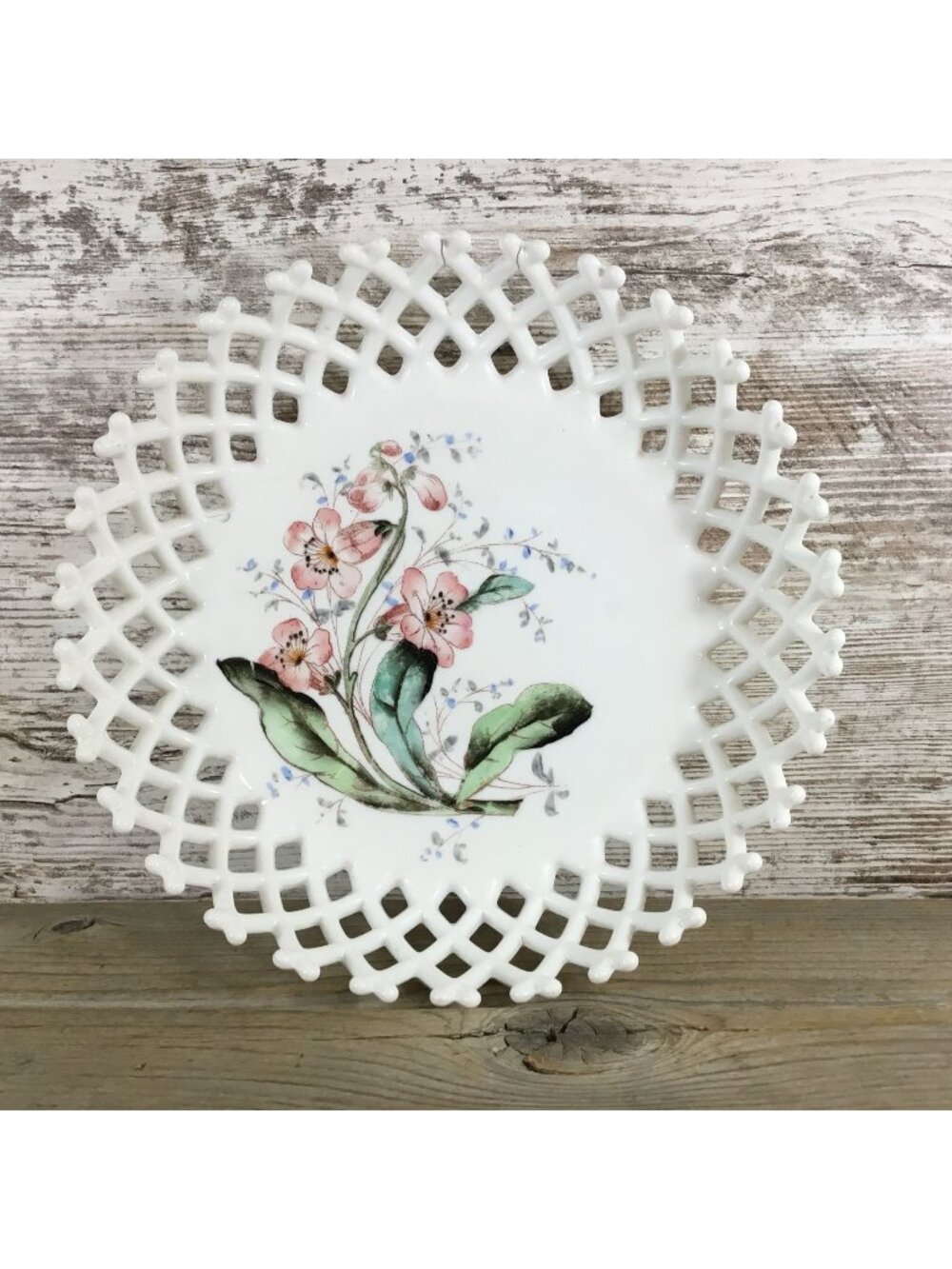 Westmoreland Lattice Edge Milk Glass Bowl 9" Floral Decorative Plate Vintage